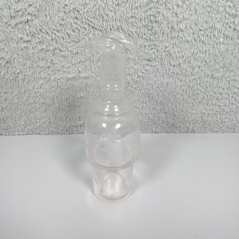 Vintage Clear Etched Glass Bud Vase Ruffled Rim Floral Design 6.5‎ Inch